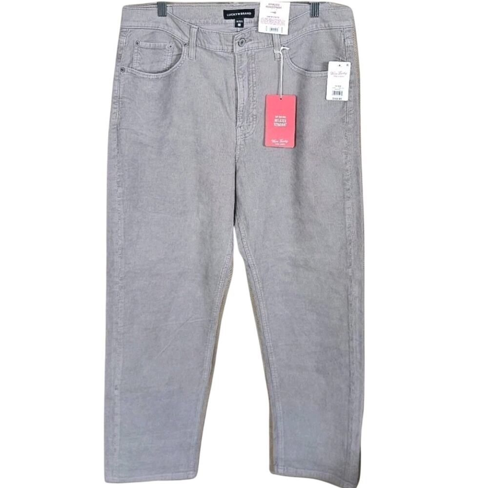 Grunge Streetwear NWT Lucky Brand Grey Corduroy Pants Womens 14 Straight Ankle